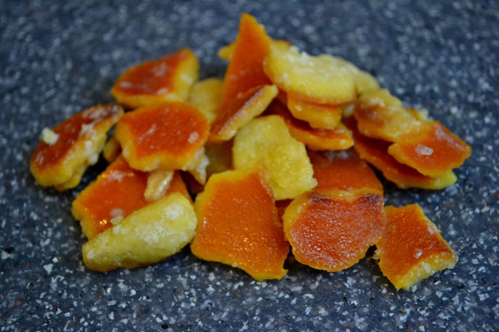 Candied Orange Peel on gray surface