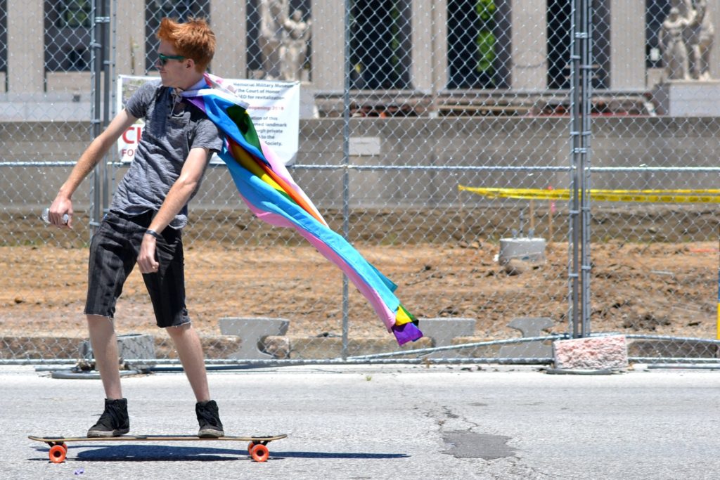 St. Louis Pride Parade Skateboarder with flag