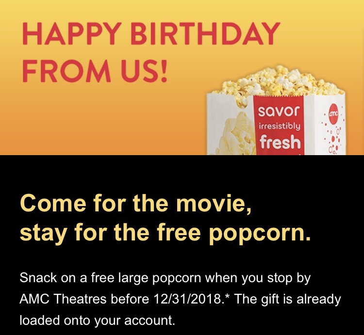 AMC Theatres Stubs Insider Birthday Freebies