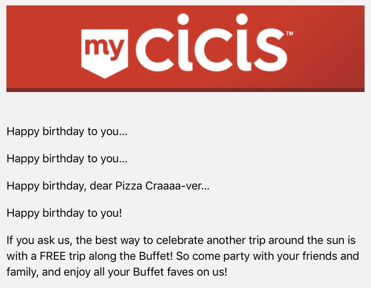 Free Pizza Buffet Birthday Freebies Cici's Pizza