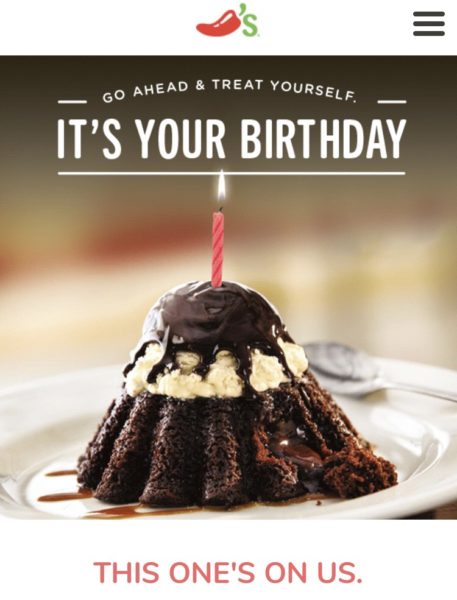 Chili's Free Dessert Birthday Freebies