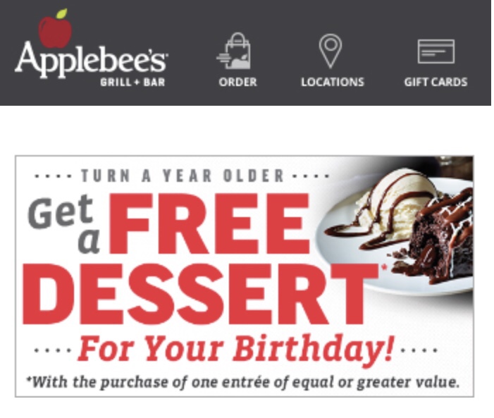 Applebees Free Dessert Birthday Freebies