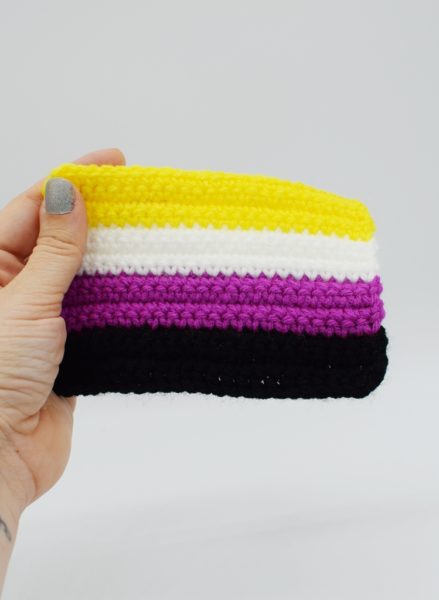 Crochet Non-binary Pride flag on a white background