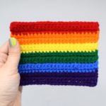 hand holds a mini rainbow Pride flag against a white background