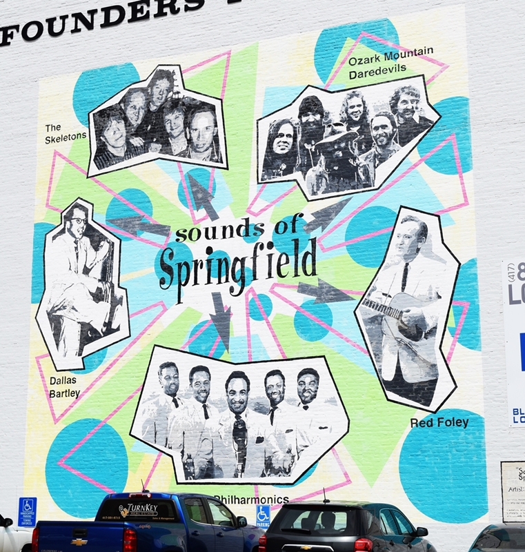 Three or four story tall mural that says Sounds of Springfields