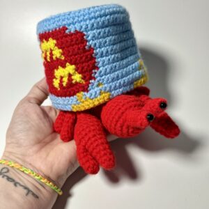 Saucy the Hermit Crab with Sauce Container Shell, Handmade Plush